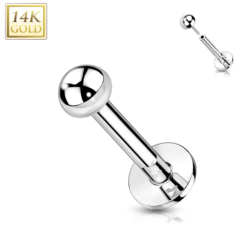 14K Solid Gold Dome Top Threadless Push-In Labret for Cartilage Monroe - Image 3