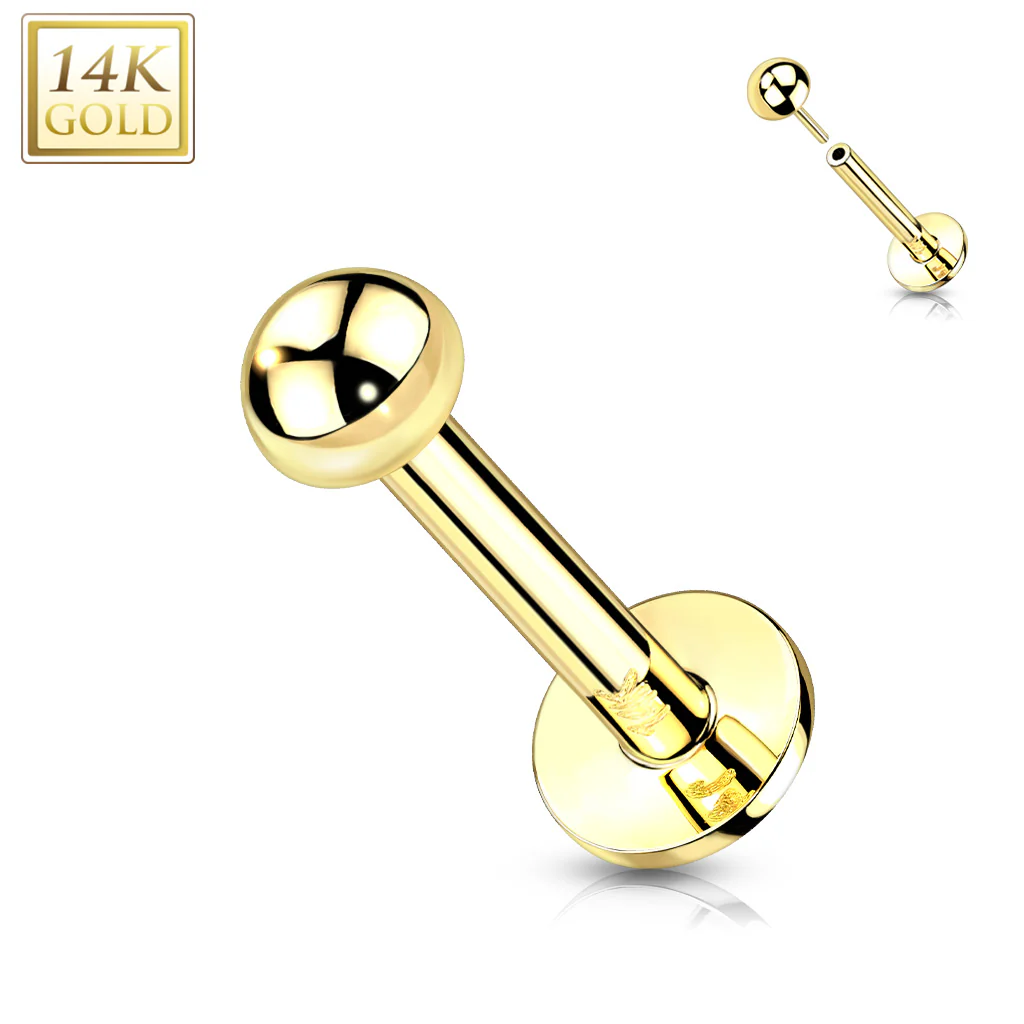 14K Solid Gold Dome Top Threadless Push-In Labret for Cartilage Monroe - Image 4