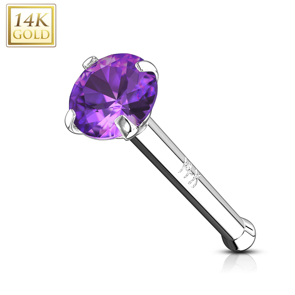 14K Solid Gold Prong Set 2 mm CZ Nose Stud - Image 2
