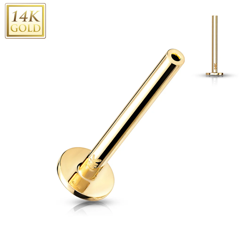 14K Solid Gold Threadless Push In Labret, Flat Back Stud Pins - Image 3