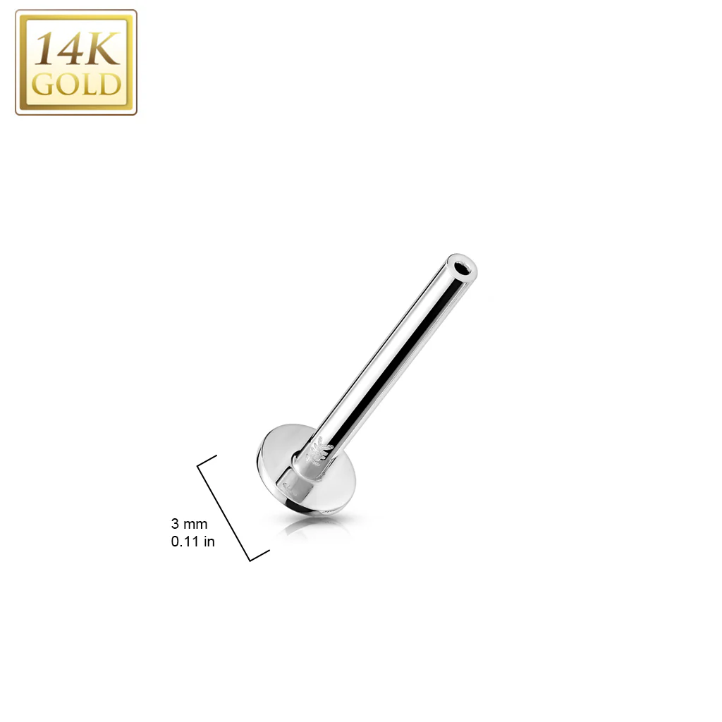 14K Solid Gold Threadless Push In Labret, Flat Back Stud Pins - Image 4