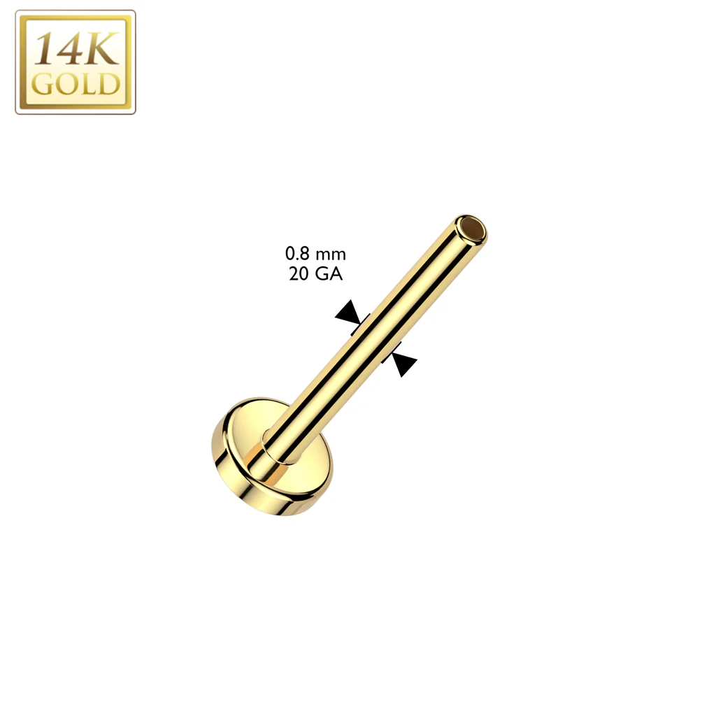 14K Solid Gold Threadless Push In Labret, Flat Back Stud Pins - Image 6