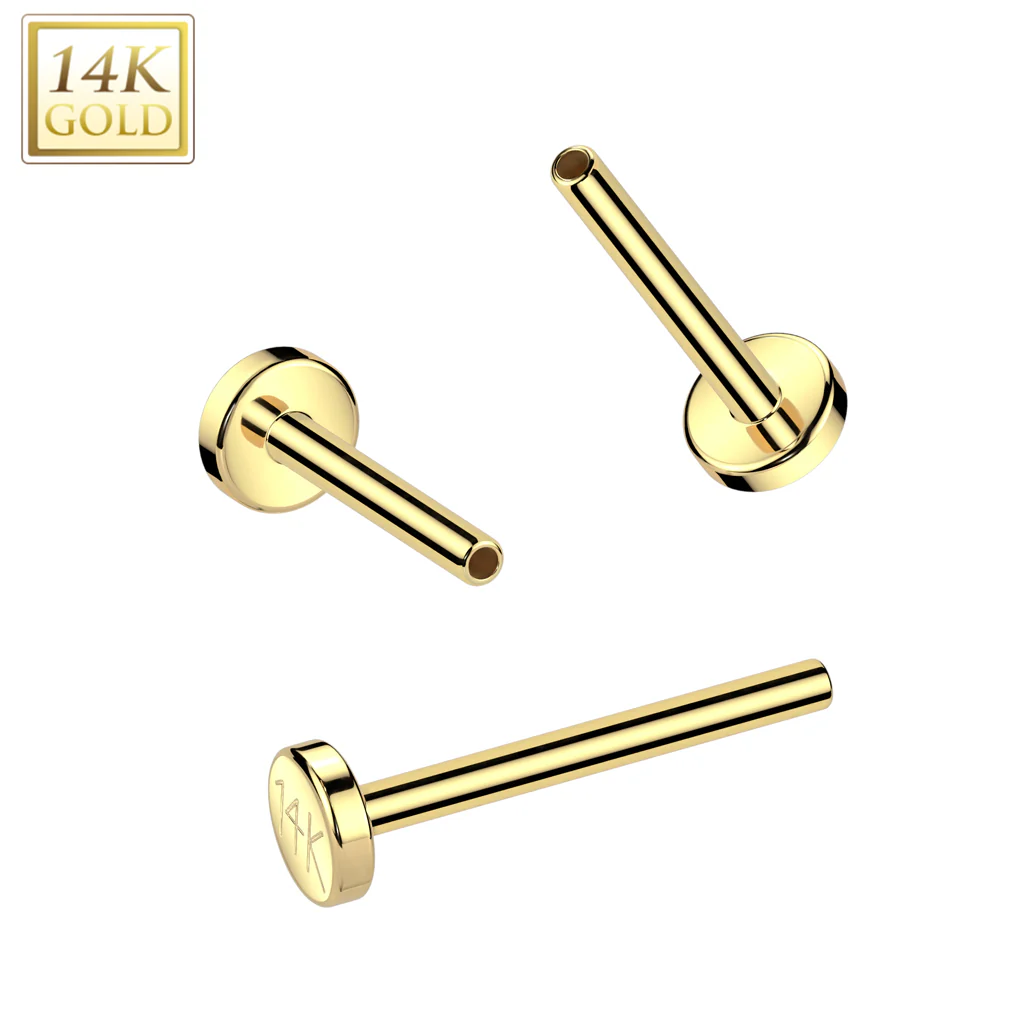 14K Solid Gold Threadless Push In Labret, Flat Back Stud Pins - Image 8