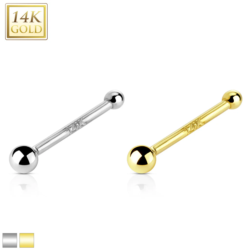 14K Solid Gold 2mm Ball Top Nose Stud Ring - Image 2