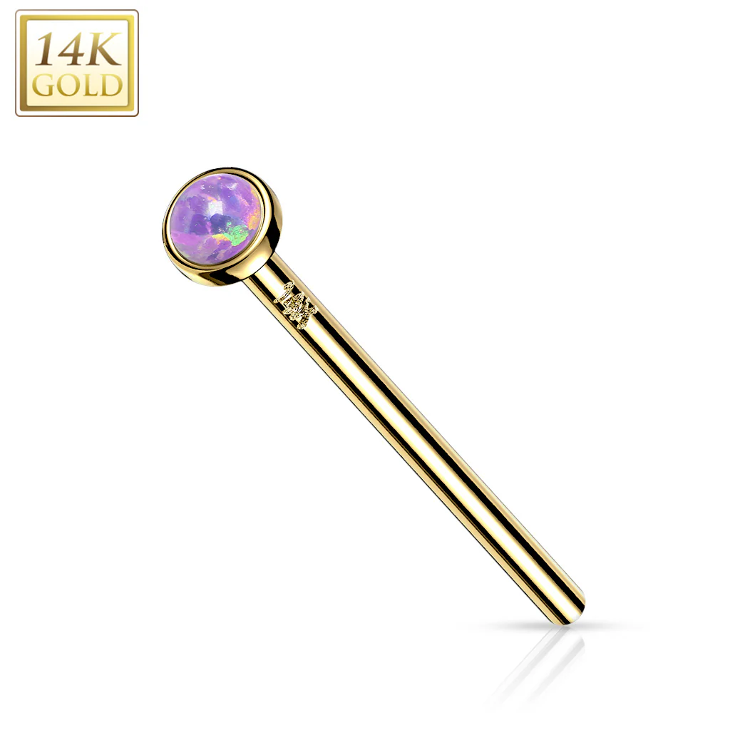 14K Solid Gold Bezel Opal Fishtail Nose Pin Rings Stud - Image 7