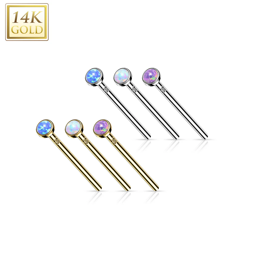 14K Solid Gold Bezel Opal Fishtail Nose Pin Rings Stud - Image 8