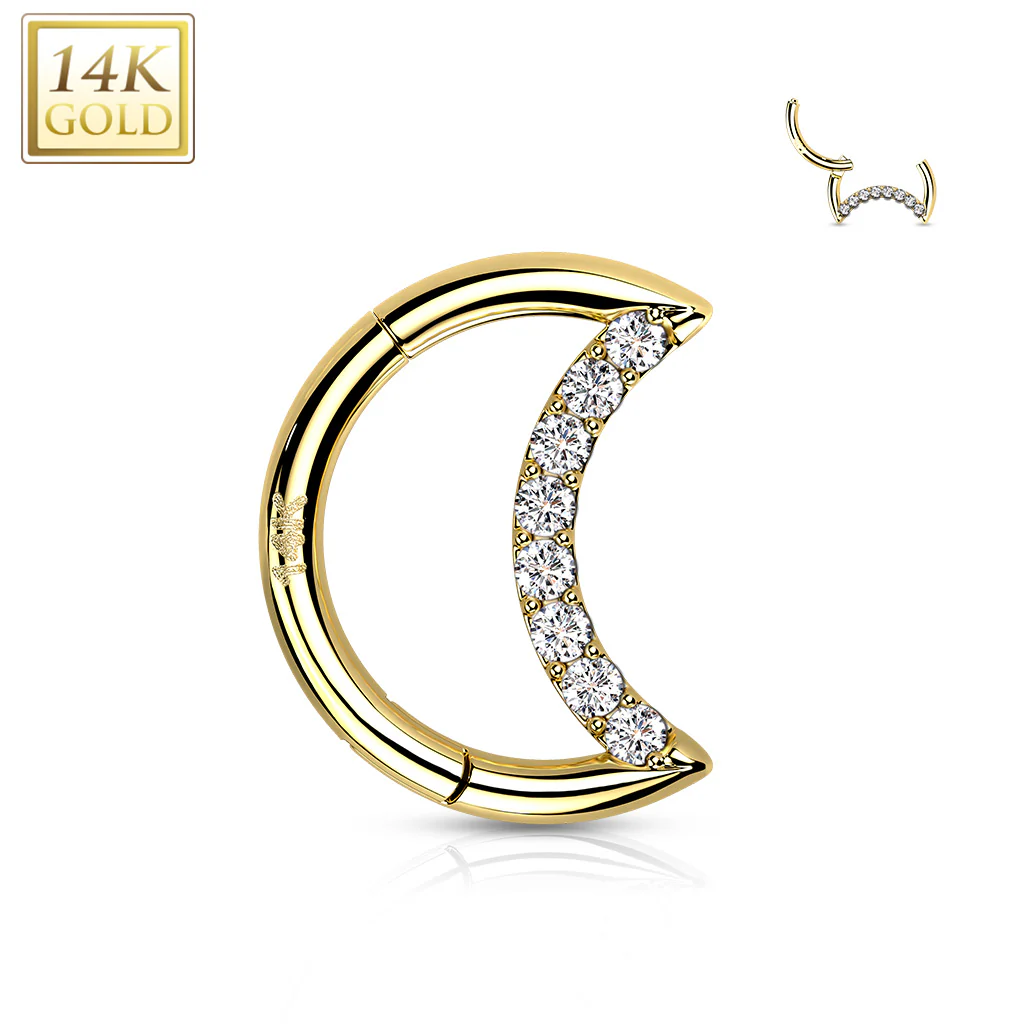 14K Solid Gold Crescent Hinged Segment Hoop Ring Nose Septum Daith - Image 6