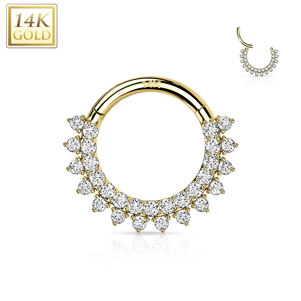 14K Solid Gold CZ set Hinged Segment Hoop Ring Nose Septum Daith - Image 4