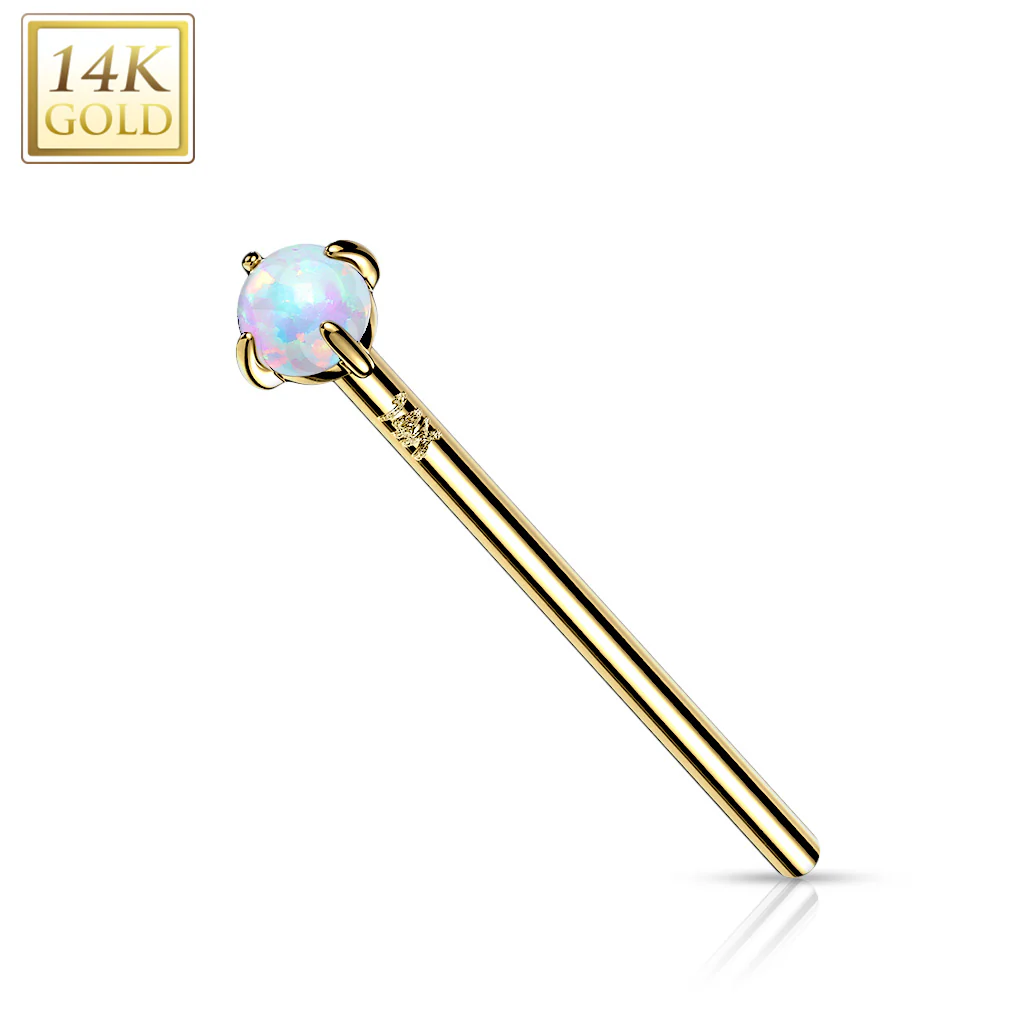 14K Solid Gold Prong Opal Fishtail Nose Pin Rings Stud - Image 7