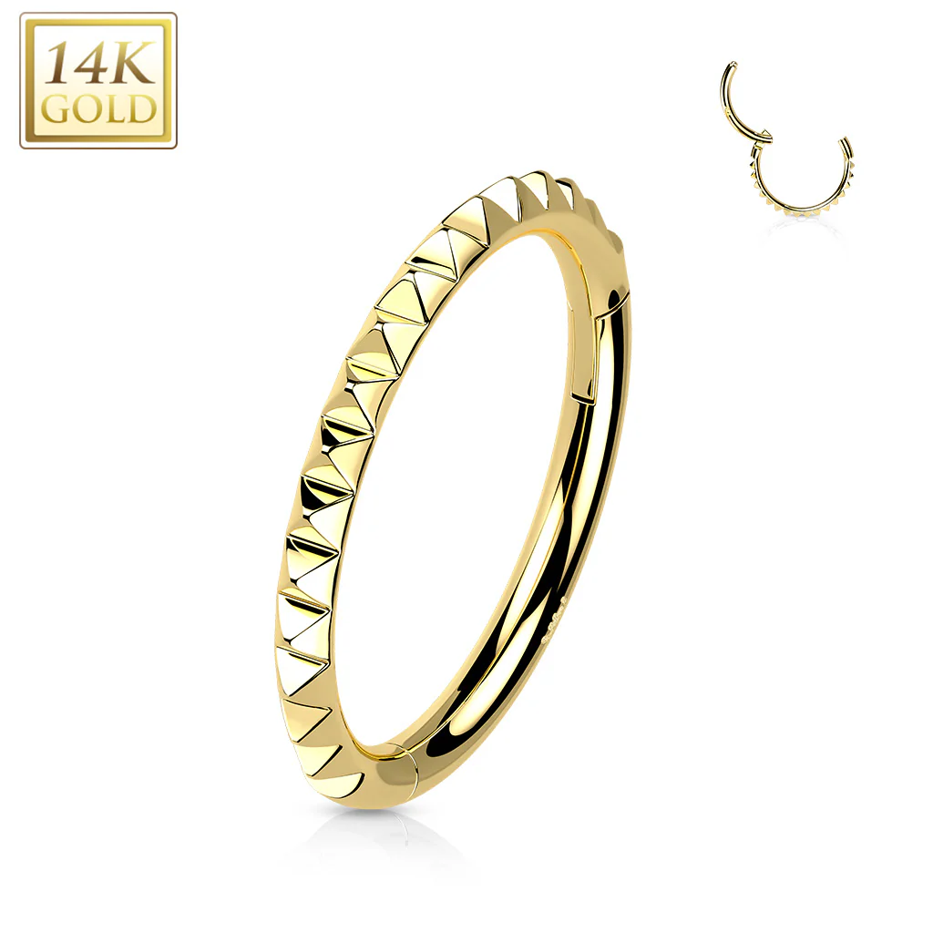14K Solid Gold Pyramid Cut Segment Hoop Ring Nose Septum Daith - Image 4