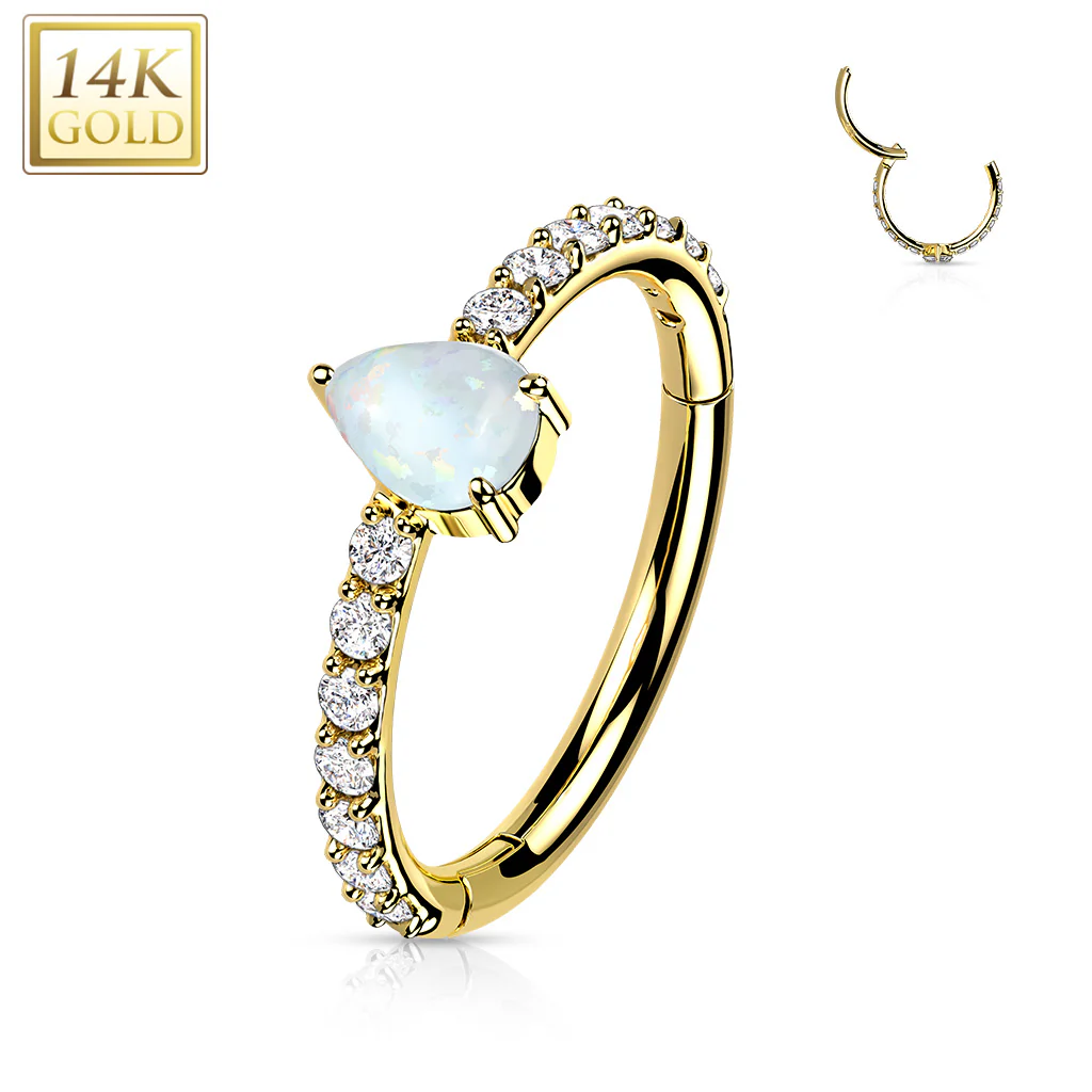 14K Solid Gold Teardrop Segment Hoop Ring Nose Septum Daith - Image 5
