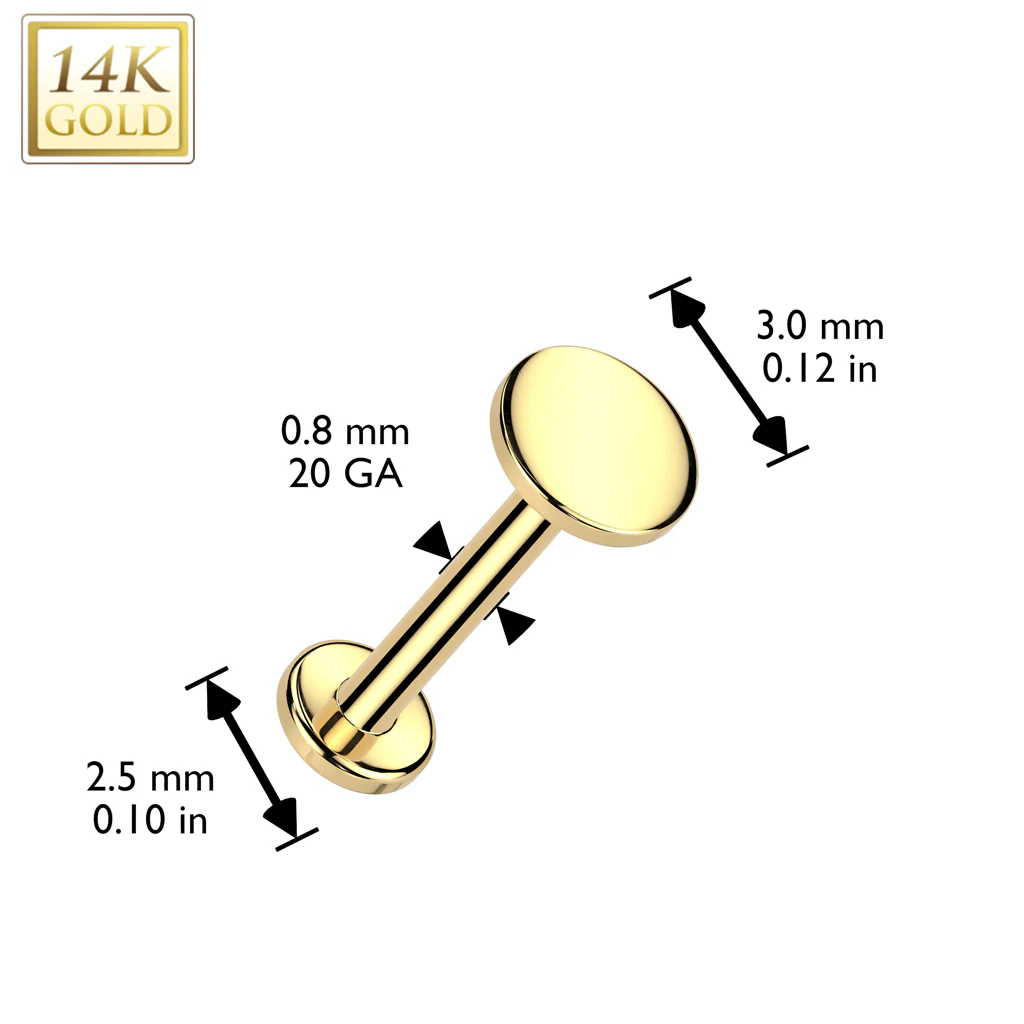 14K Solid Gold Threadless Push In Nose Stud With Round Top - Image 3
