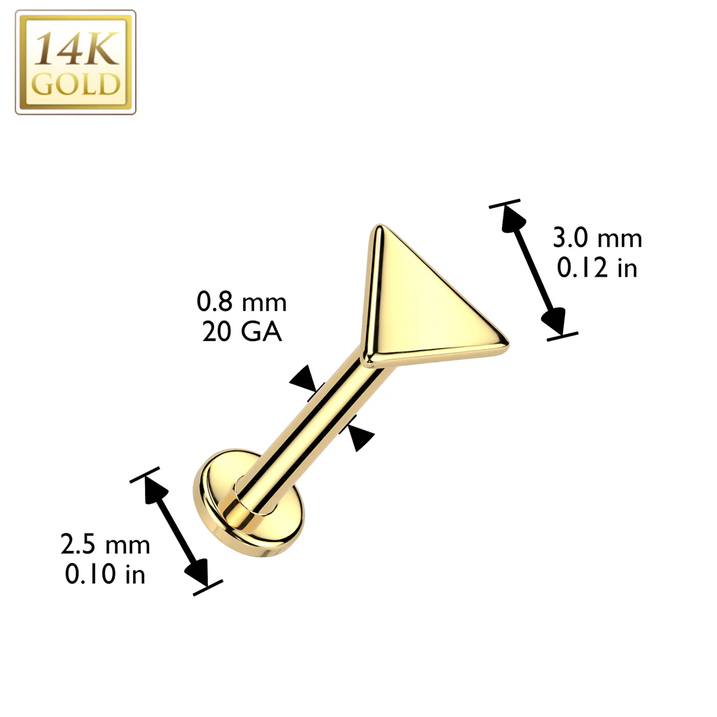 14K Solid Gold Threadless Push In Nose Stud With Triangle Top - Image 3