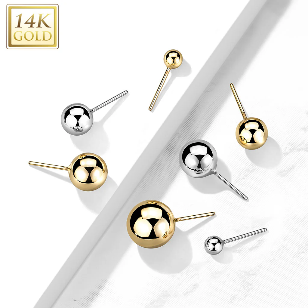14K Solid Gold Threadless Push In Top Ball Replacement For Lip