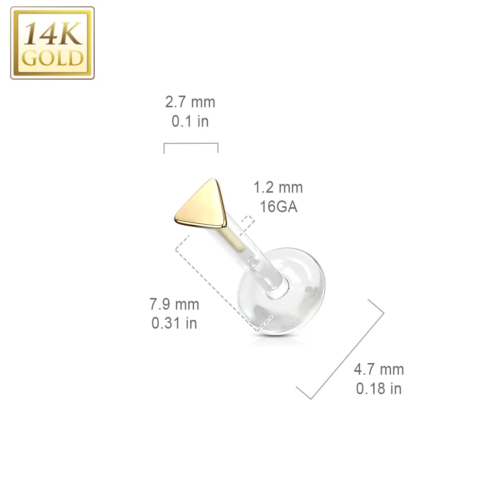 14K Solid Gold Triangle Top Bio Flex Shaft Labret Monroe Cartilage - Image 3