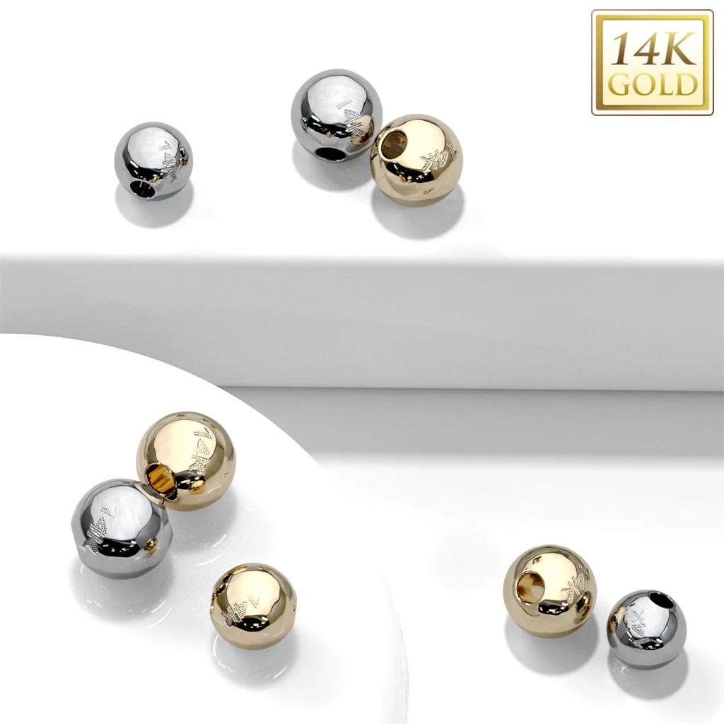 14K Solid Gold Externally Threaded Replacement Ball Top For Barbell