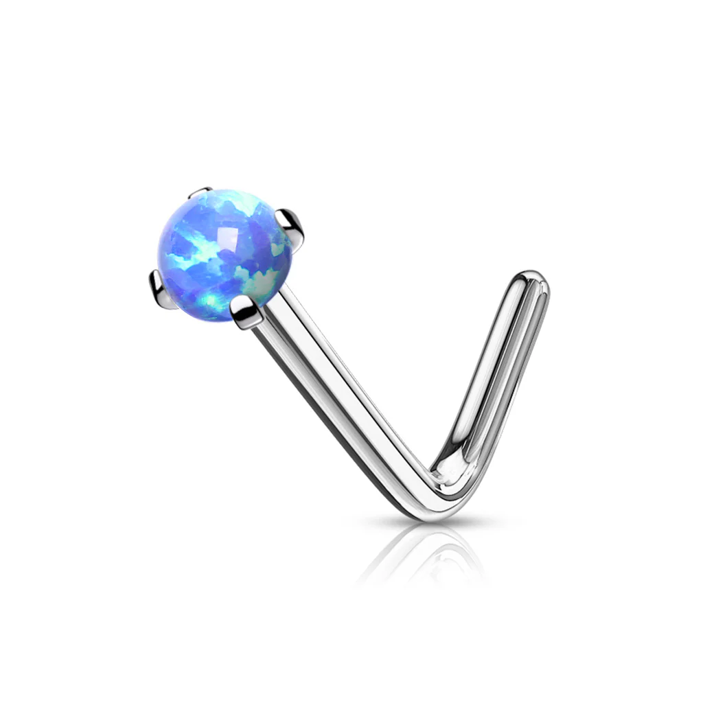 2 mm 3mm Opal Prong Set Top Surgical Steel L bend Nose Stud Rings - Image 2