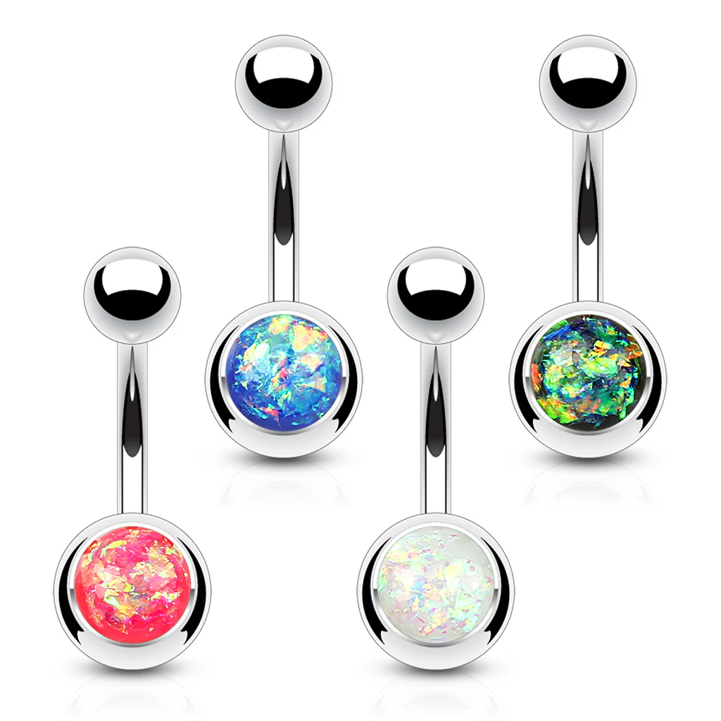 4 Pc Value Pack Of Opal Glitter Set Navel Belly Button Rings - Image 2