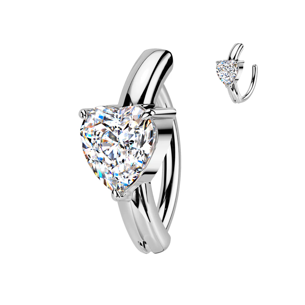 CZ Heart Hinged Hood Comfortable Belly Button Ring - Image 2