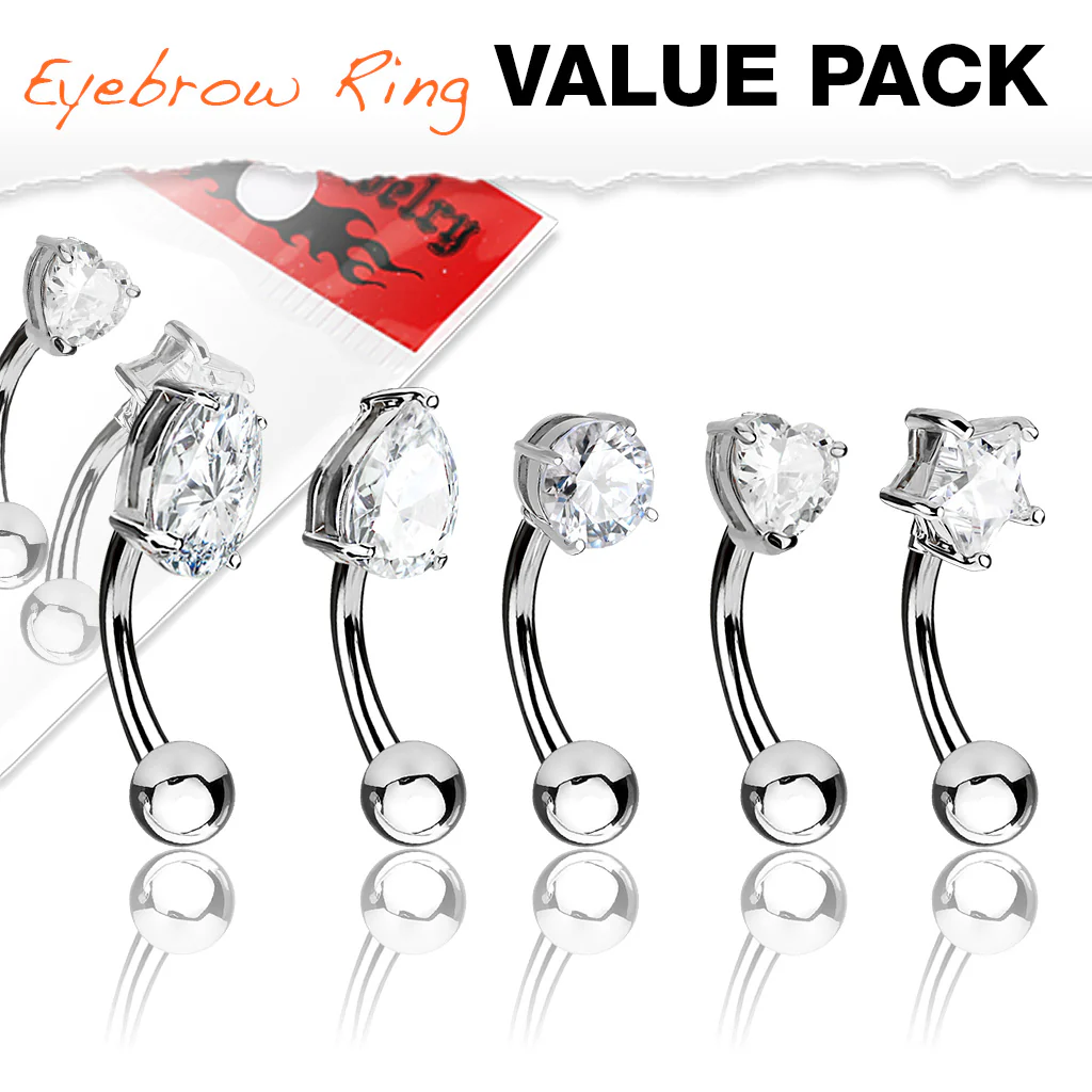 5 Pc Value Pack Basic Shapes Eyebrow Curve Ring - Image 3