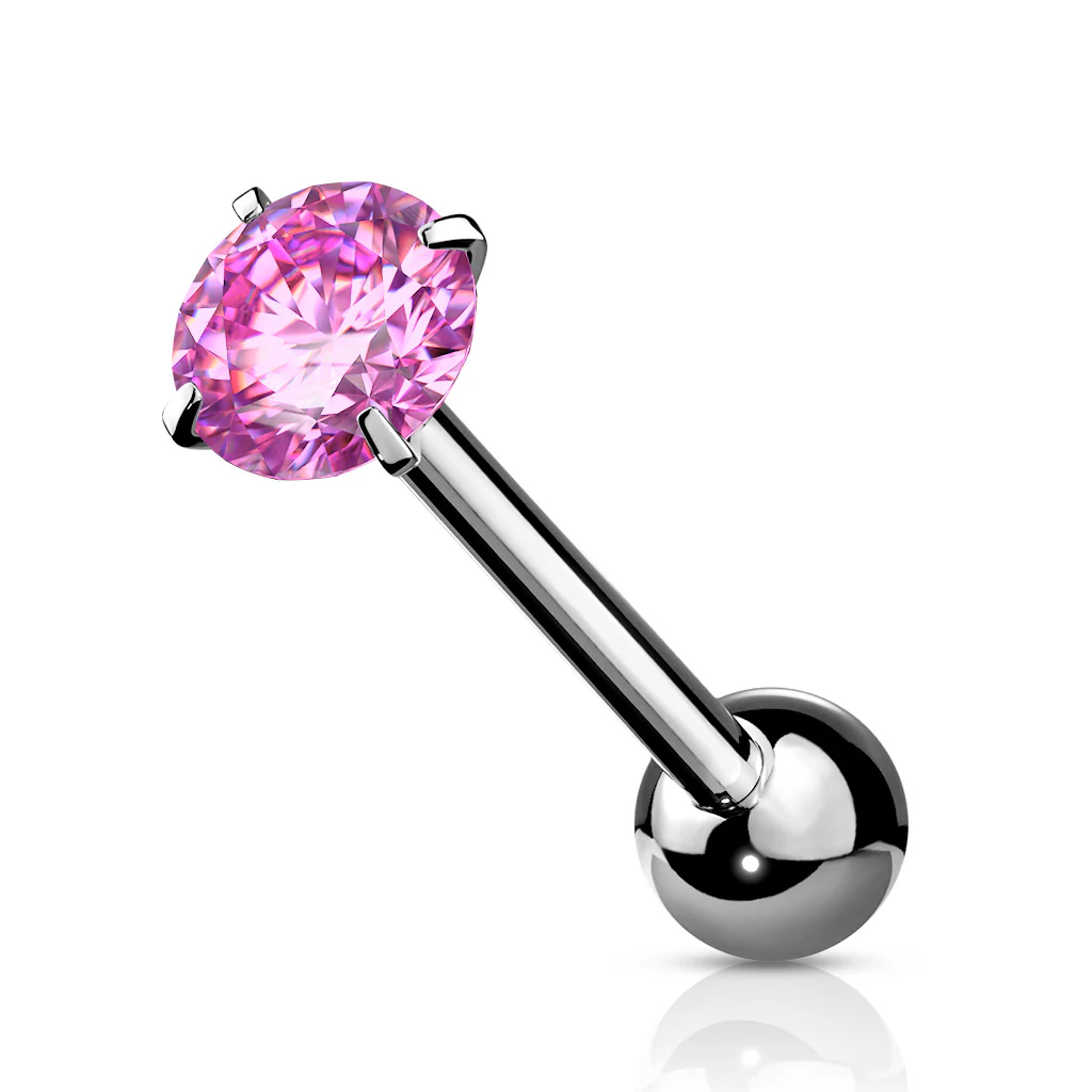 6 mm Prong Set Round CZ Surgical Steel Tongue Ring Barbells - Image 6