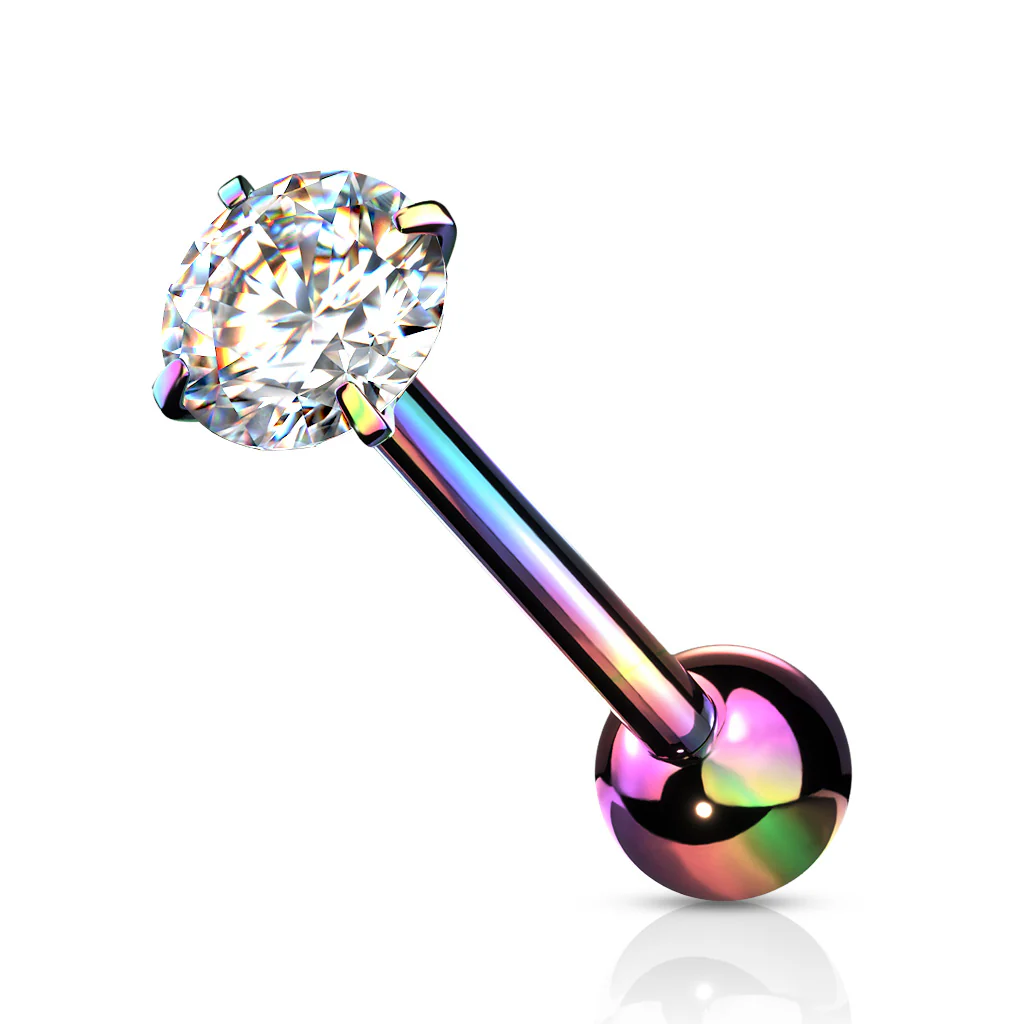 6 mm Prong Set Round CZ Surgical Steel Tongue Ring Barbells - Image 9