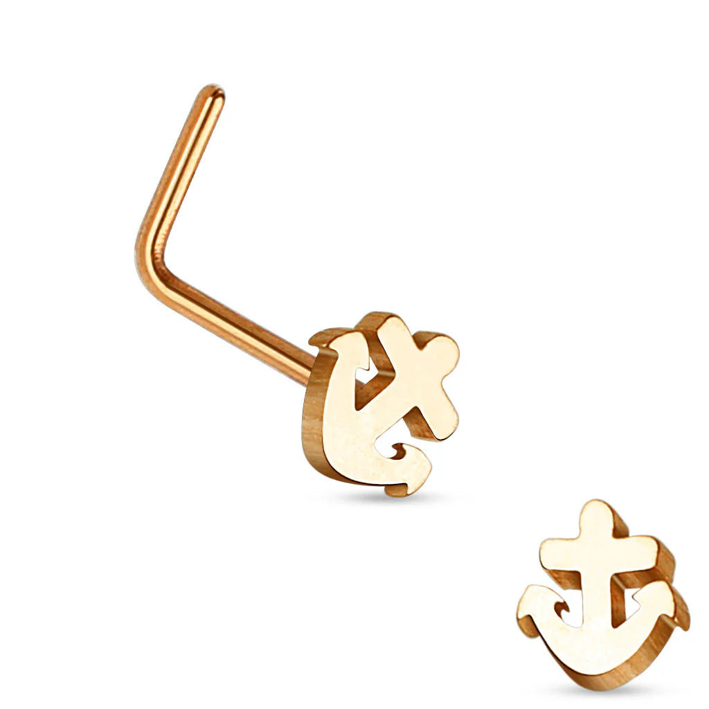 Nautical Anchor Top 316L Surgical Steel "L" bend Nose Stud Rings - Image 3