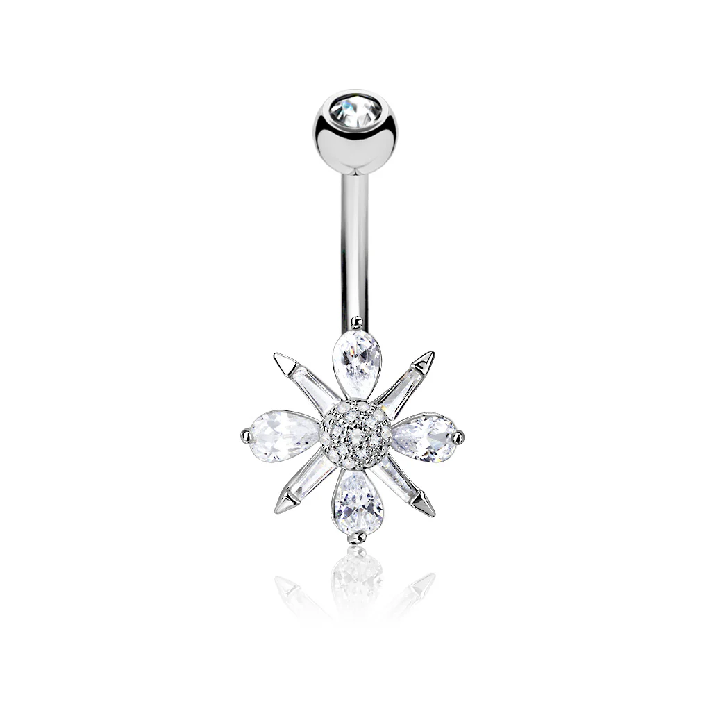 Barguette and Pear CZ Clustered Belly Button Navel Rings - Image 2