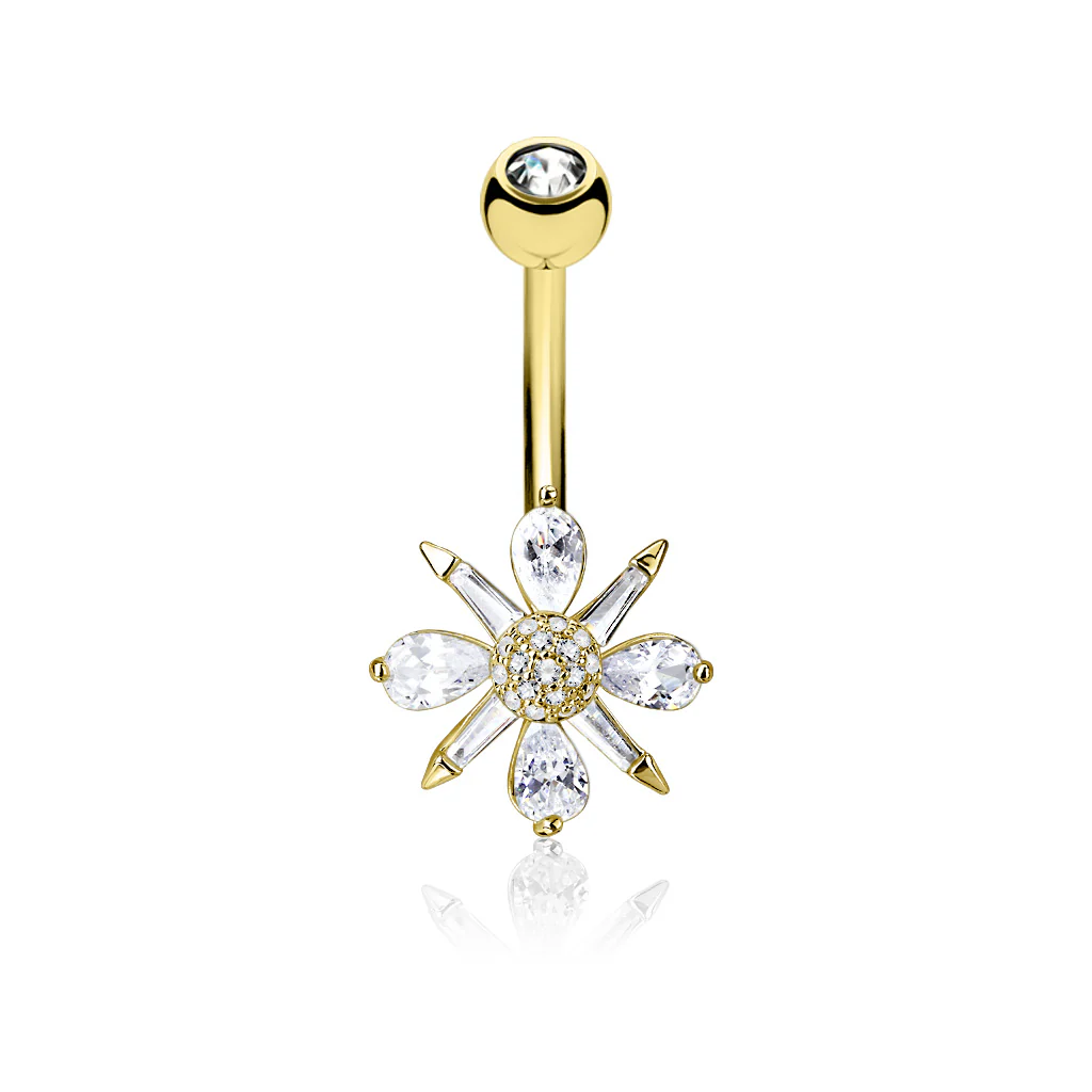 Barguette and Pear CZ Clustered Belly Button Navel Rings - Image 3