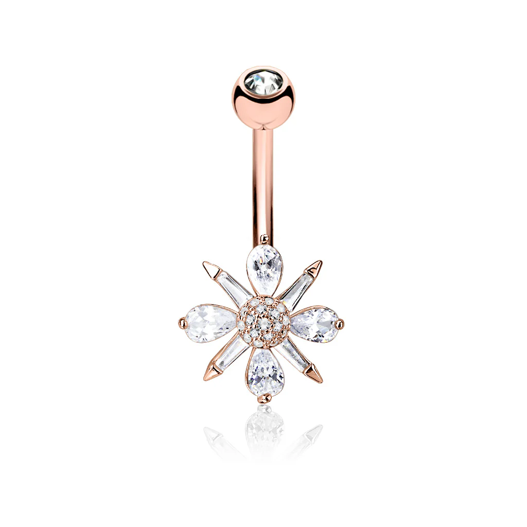 Barguette and Pear CZ Clustered Belly Button Navel Rings - Image 4