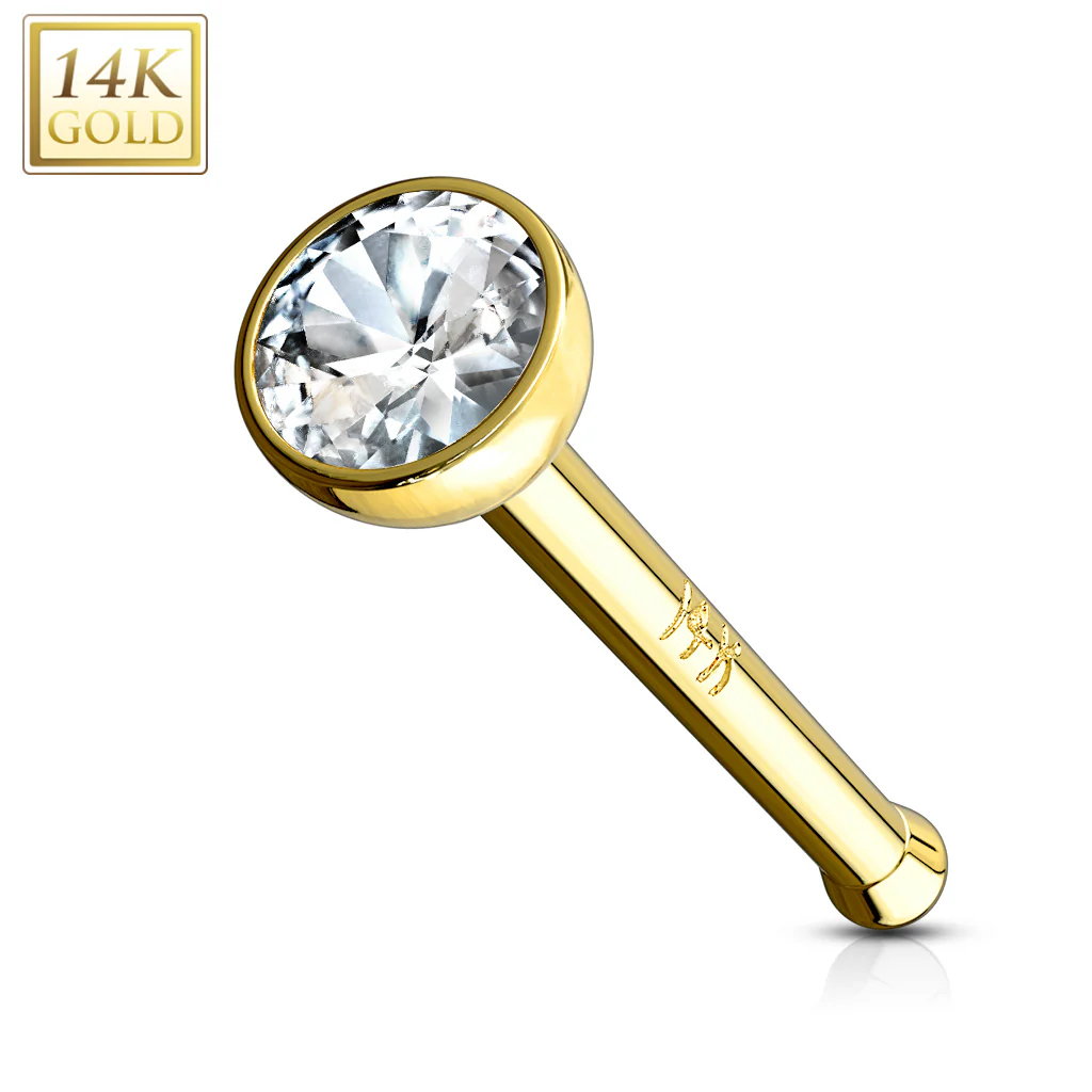 14K Solid Gold Bezel Set 2 mm CZ Ball Nose Stud Ring - Image 2