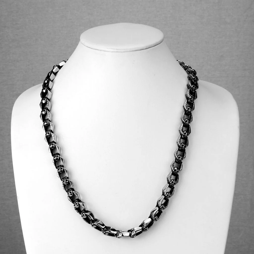 Casted Skull Linked Stainless Steel Chain Necklaces - Image 3