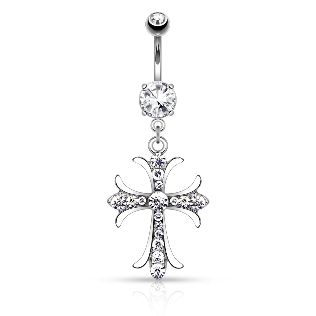 Celtic Cross With Paved CZ Dangle Belly Button Navel Rings