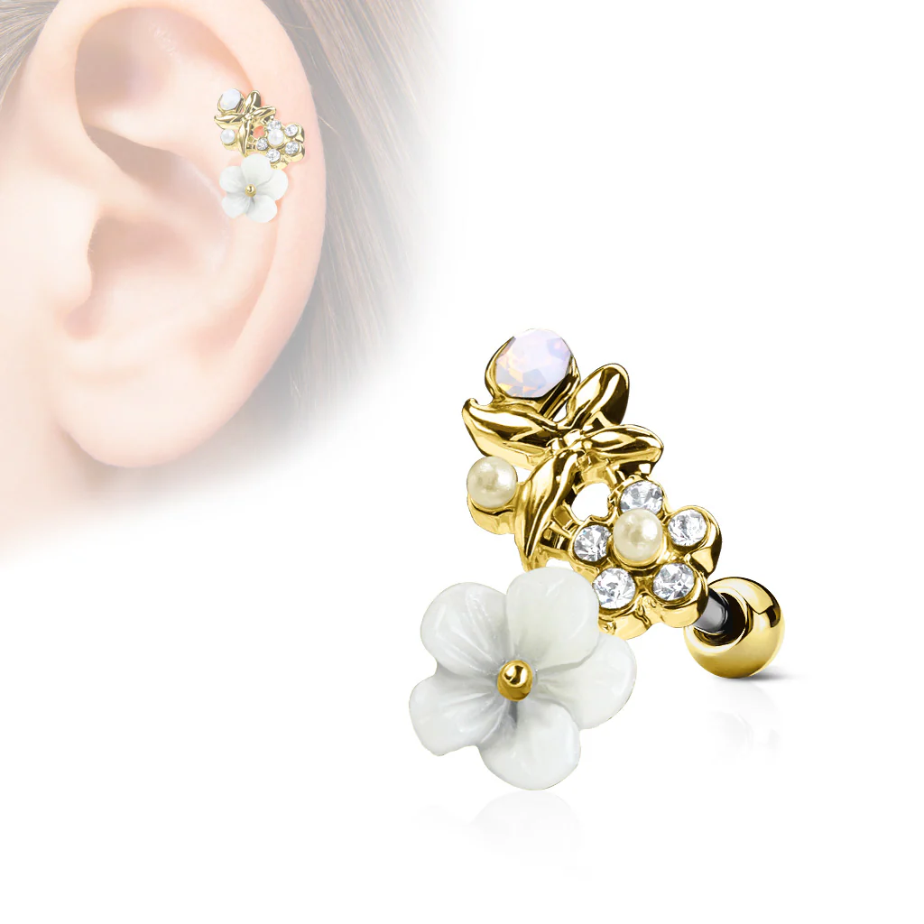Clay Flower Top CZ Ear Cartilage Daith Helix Tragus Barbell Stud - Image 2