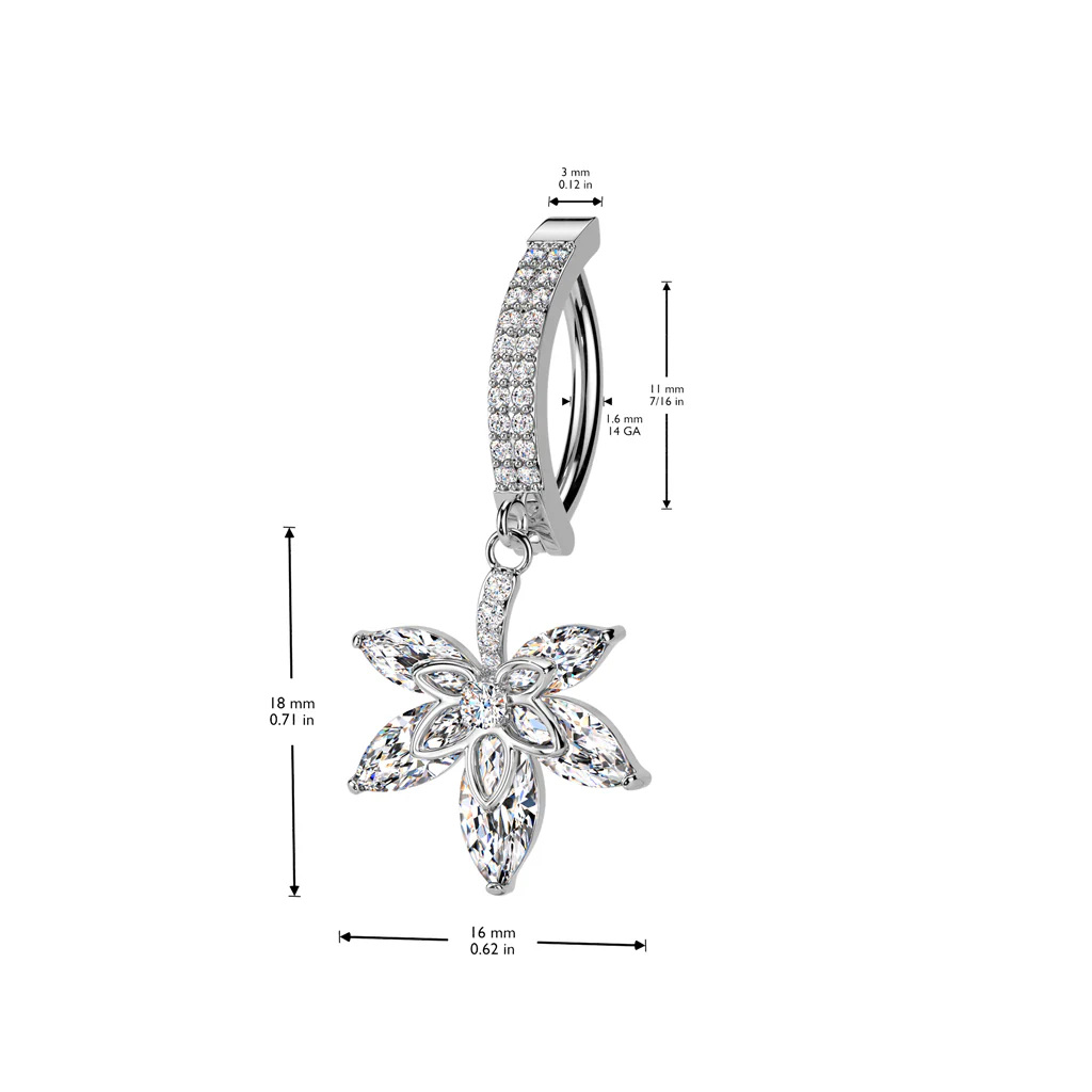 CZ Pave & Pot Leaf CZ Dangle Hinged Belly Button Ring - Image 4