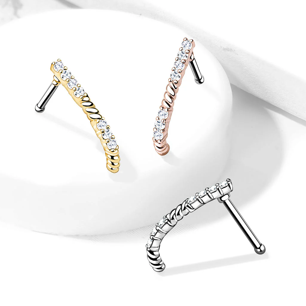 1 Pc CZ Paved Nose Crawler Bone Stud Rings