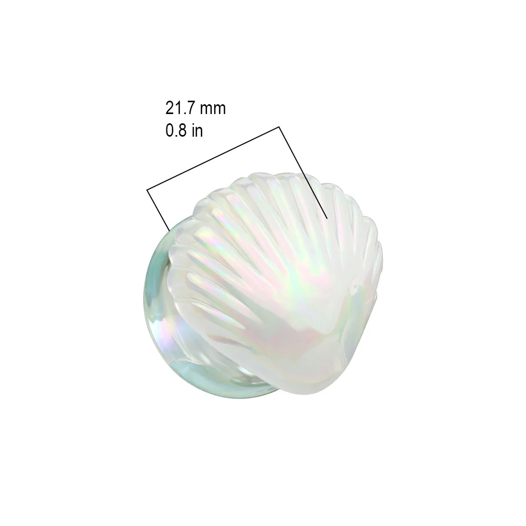 Pair Iridescent White Shell Double Flare Glass Ear Plugs - Image 2