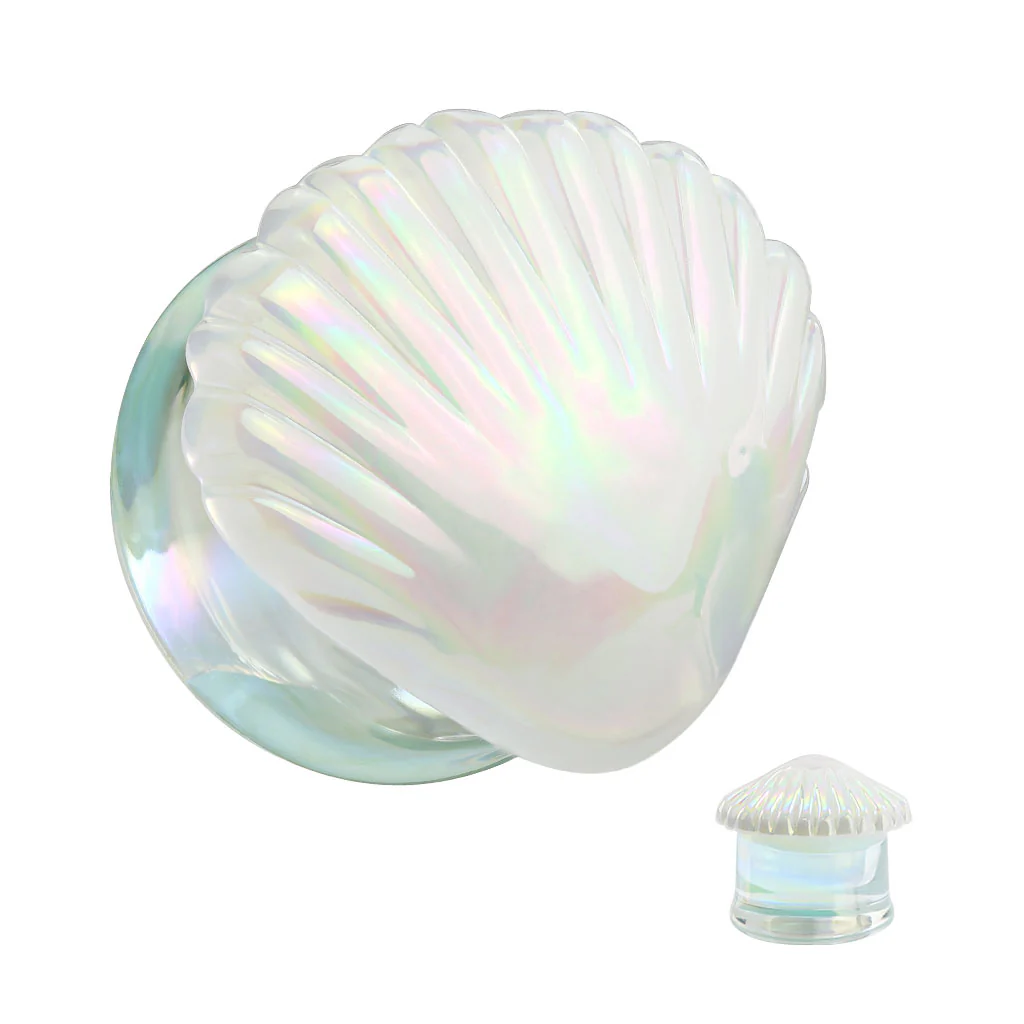 Pair Iridescent White Shell Double Flare Glass Ear Plugs - Image 3