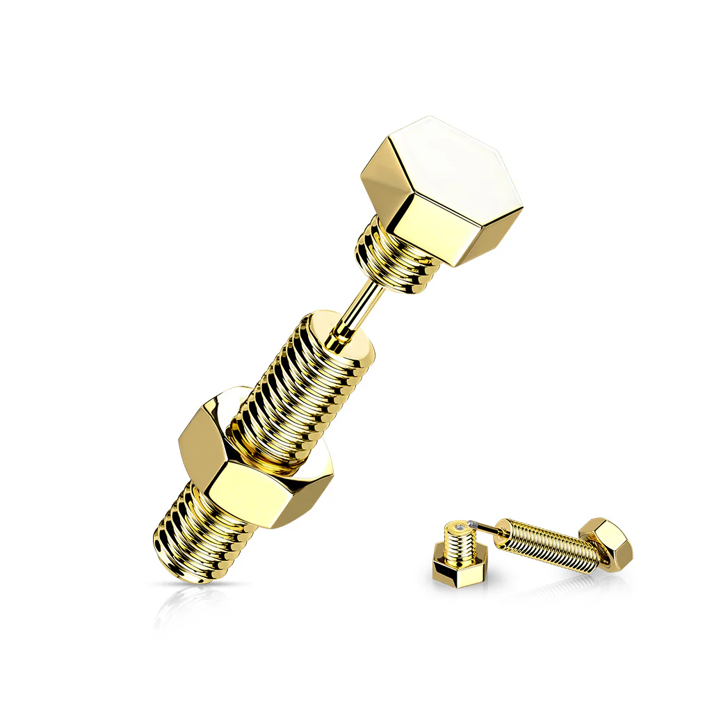 1 Pc Nut & Bolt / Hexagon Screw Head Fake Plug Earring - Image 3
