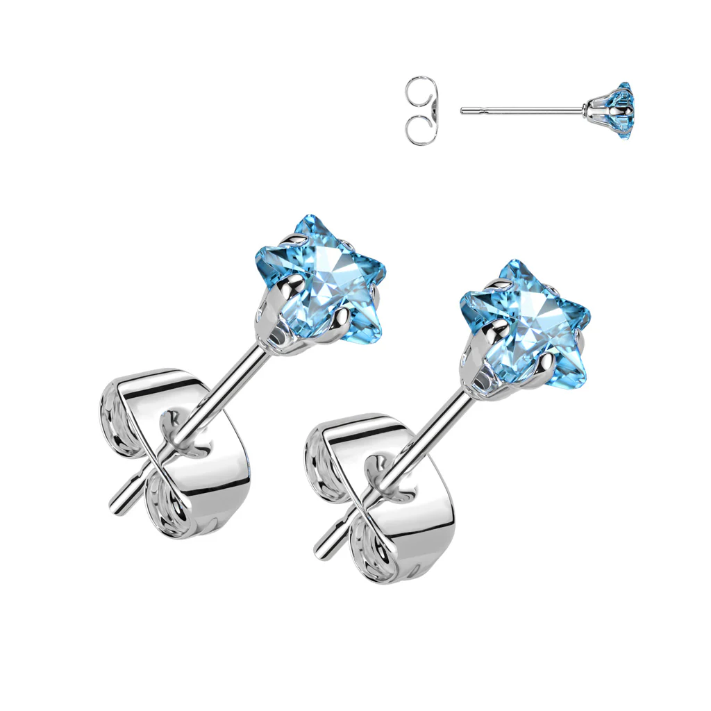 Pair of 316L Surgical Stainless Steel Star CZ Stud Earrings - Image 3
