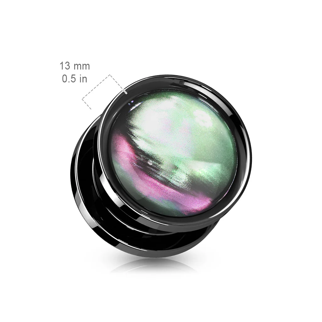 Pair Multi Color Shell Black Steel Screw Fit Flesh Tunnels Plugs - Image 4