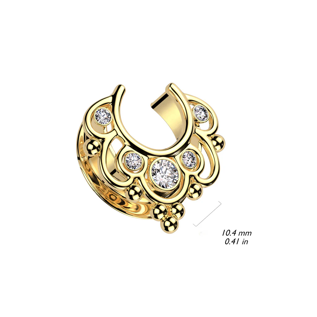 1 Pc CZ Floral Filigree All Surgical Steel Saddle Spreader Ear Plugs - Image 2