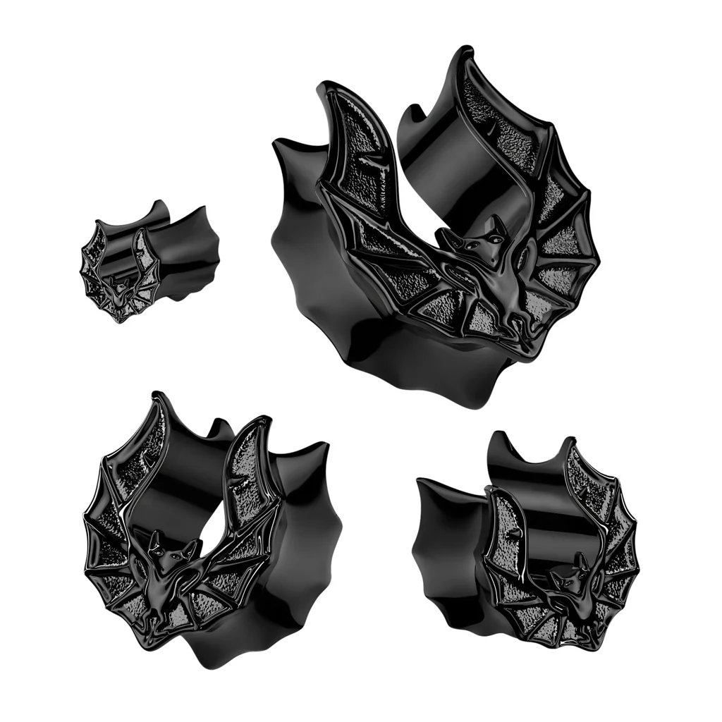 1 Pc All 316L Surgical Steel PVD Black Bat Saddle Spreader Ear Plugs