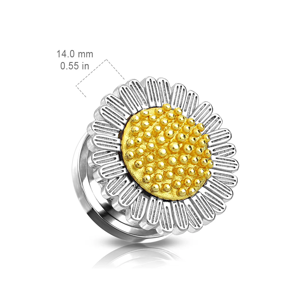 1 Pc Daisy Flower Top 316L Surgical Steel Screw Fit Flesh Tunnels Plugs - Image 2