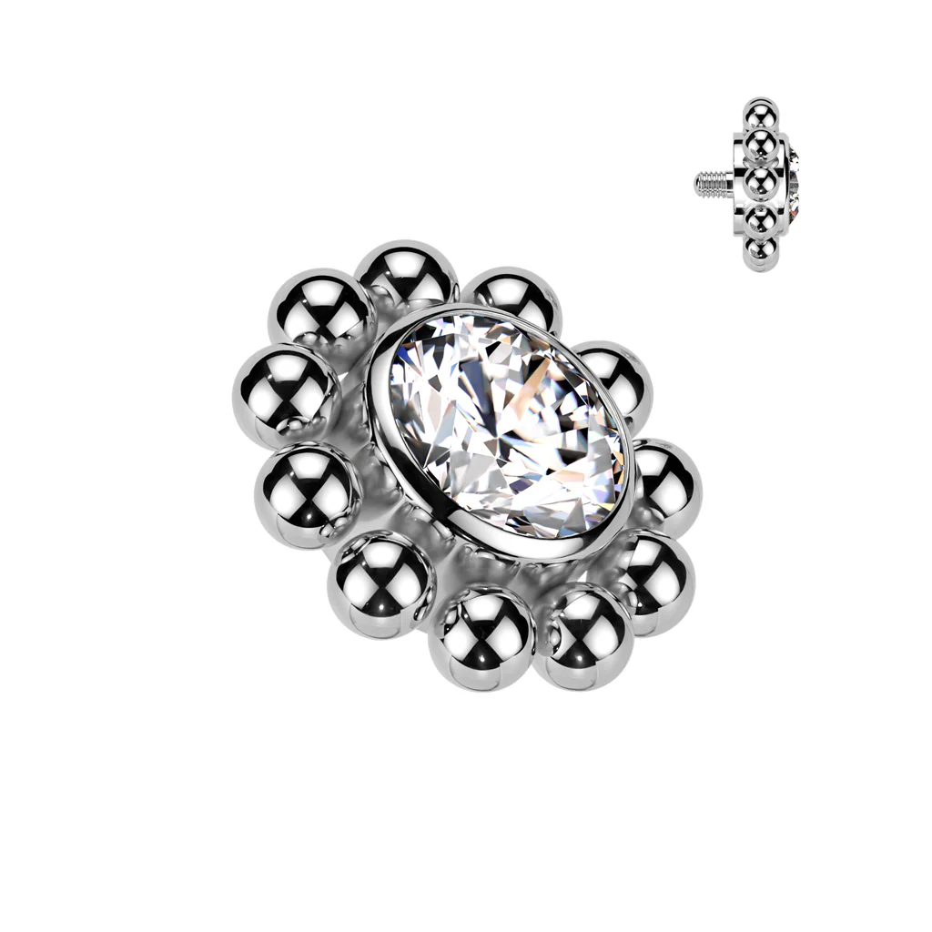 Titanium Bezel Set CZ With Beaded Ball Dermal Anchor Tops - Image 4