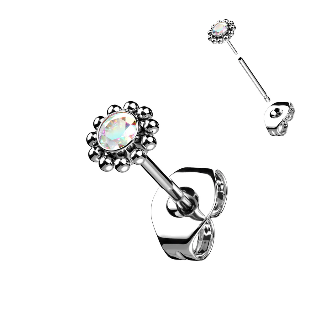 1 Pc Implant Titanium Threadless Earring Stud With CZ & Beaded - Image 6