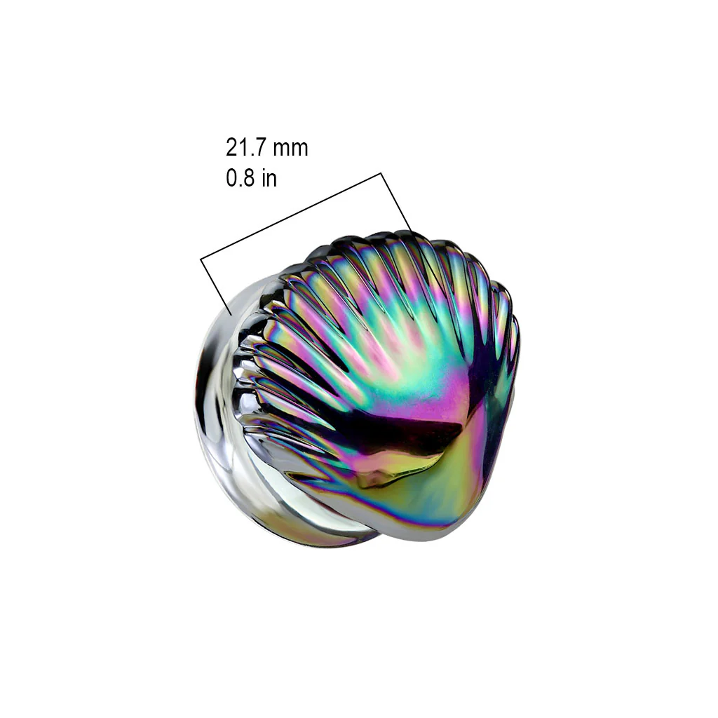 Pair Iridescent Rainbow Shell Double Flare Glass Ear Plugs - Image 2