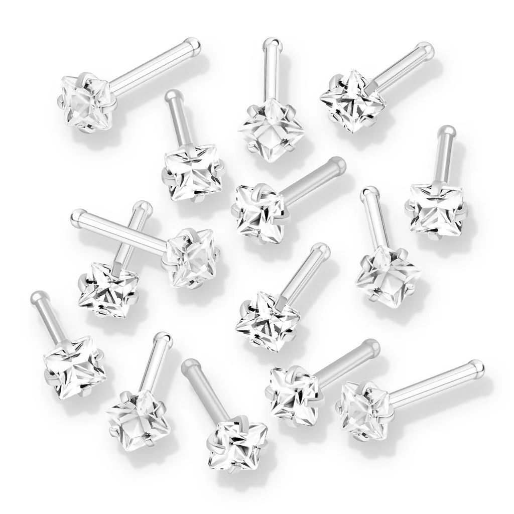 10 Pc Value Pack Prong Set Square  CZ Top Nose Bone Stud Rings.