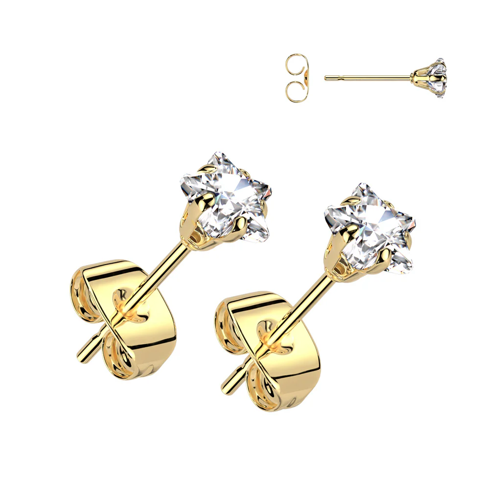Pair Of 316L Surgical Steel Prong Set Star CZ Earrings - Image 4