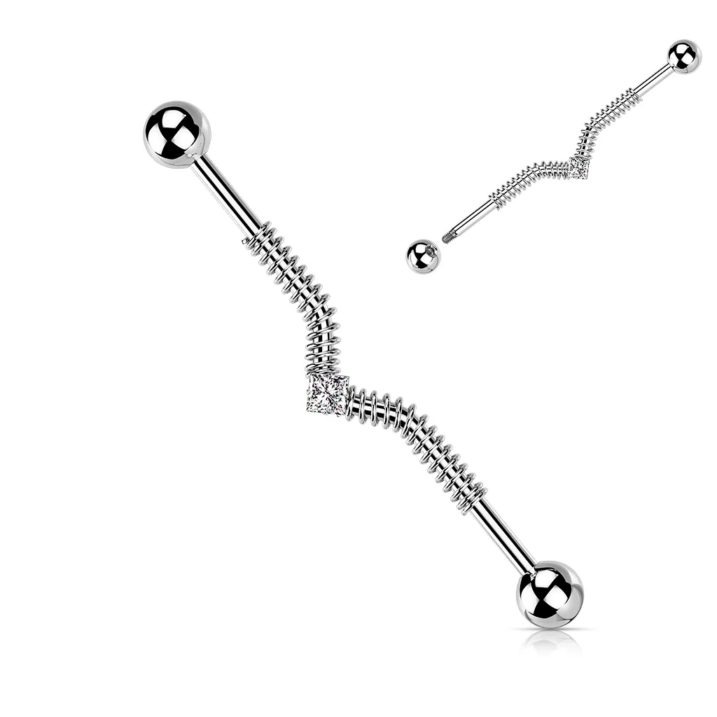 Pring Coil and Square Center Gem Industrial Barbells - Image 3